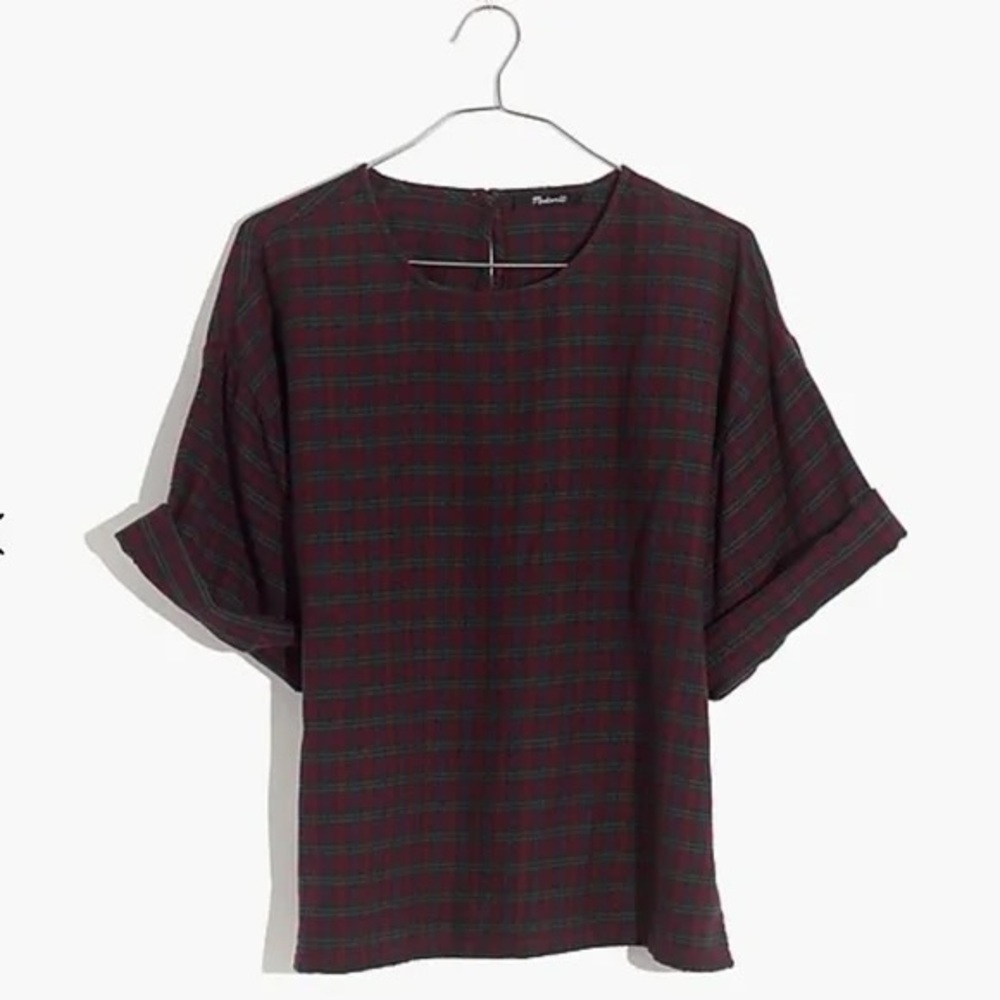 Madewell Checkered Short Sleeve Top - Black and Red - Picture 3 of 3